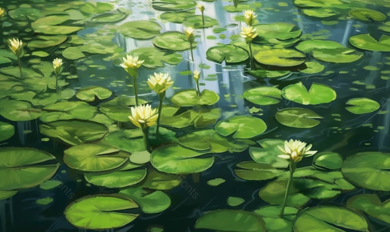 绿色荷花池荷叶睡莲手绘插画背景图,插画/手绘图,插画/手绘图库,插画/手绘图下载,插画/手绘